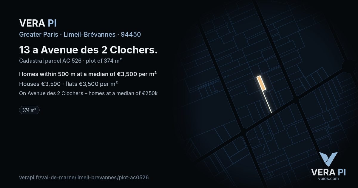 13 a Avenue des 2 Clochers, Limeil-Brévannes at night – the plot lit, the parcels around coloured by the prices near them