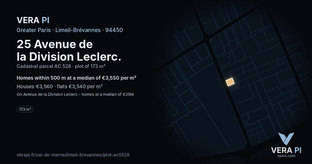 25 Avenue de la Division Leclerc, Limeil-Brévannes at night – the plot lit, the parcels around coloured by the prices near them