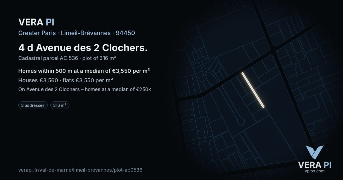 4 d Avenue des 2 Clochers, Limeil-Brévannes at night – the plot lit, the parcels around coloured by the prices near them