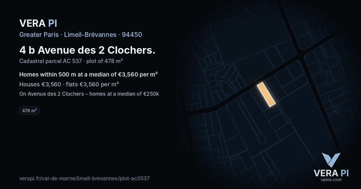 4 b Avenue des 2 Clochers, Limeil-Brévannes at night – the plot lit, the parcels around coloured by the prices near them