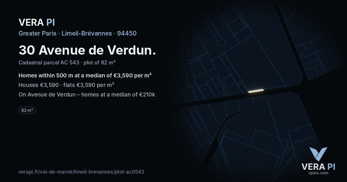 30 Avenue de Verdun, Limeil-Brévannes at night – the plot lit, the parcels around coloured by the prices near them