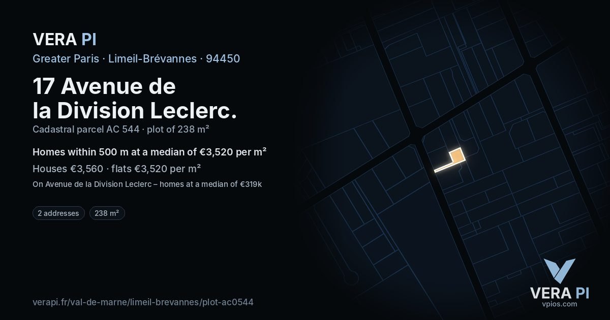 17 Avenue de la Division Leclerc, Limeil-Brévannes at night – the plot lit, the parcels around coloured by the prices near them