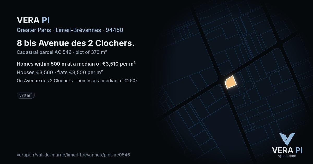 8 bis Avenue des 2 Clochers, Limeil-Brévannes at night – the plot lit, the parcels around coloured by the prices near them
