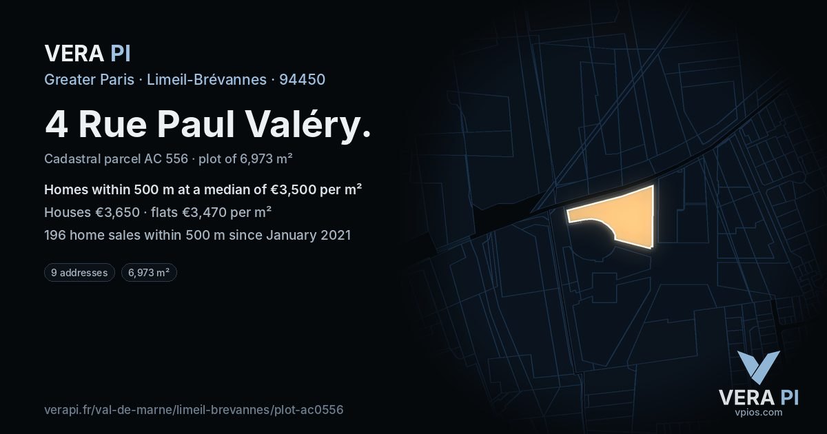 4 Rue Paul Valéry, Limeil-Brévannes at night – the plot lit, the parcels around coloured by the prices near them