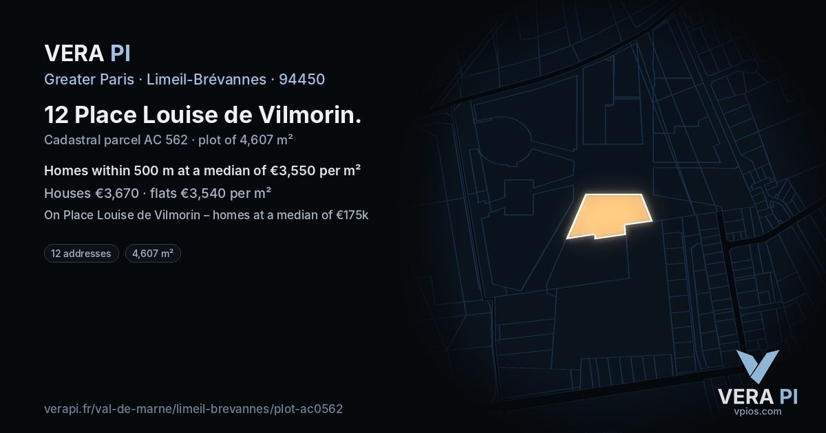 12 Place Louise de Vilmorin, Limeil-Brévannes at night – the plot lit, the parcels around coloured by the prices near them