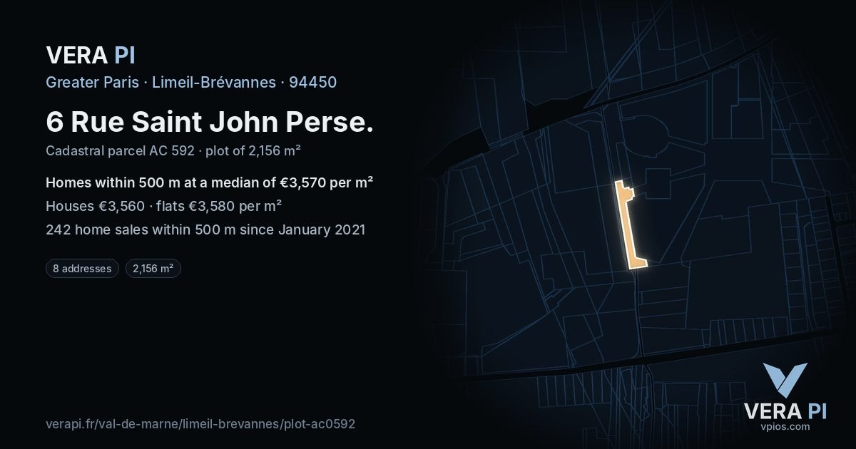 6 Rue Saint John Perse, Limeil-Brévannes at night – the plot lit, the parcels around coloured by the prices near them