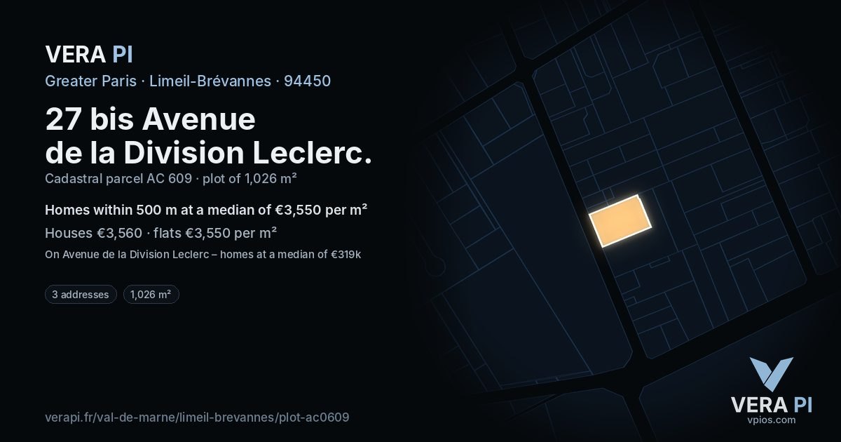 27 bis Avenue de la Division Leclerc, Limeil-Brévannes at night – the plot lit, the parcels around coloured by the prices near them