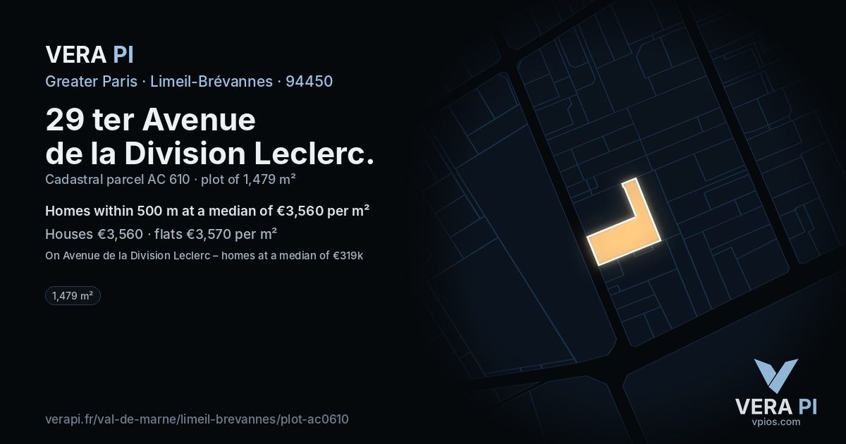 29 ter Avenue de la Division Leclerc, Limeil-Brévannes at night – the plot lit, the parcels around coloured by the prices near them