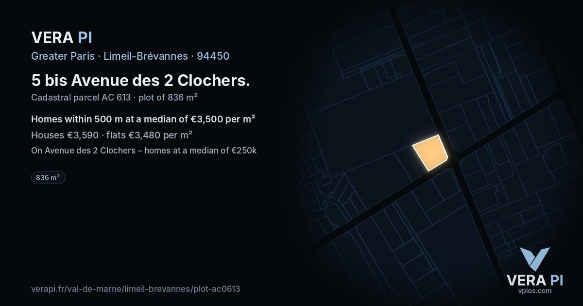 5 bis Avenue des 2 Clochers, Limeil-Brévannes at night – the plot lit, the parcels around coloured by the prices near them
