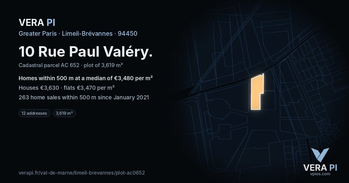 10 Rue Paul Valéry, Limeil-Brévannes at night – the plot lit, the parcels around coloured by the prices near them
