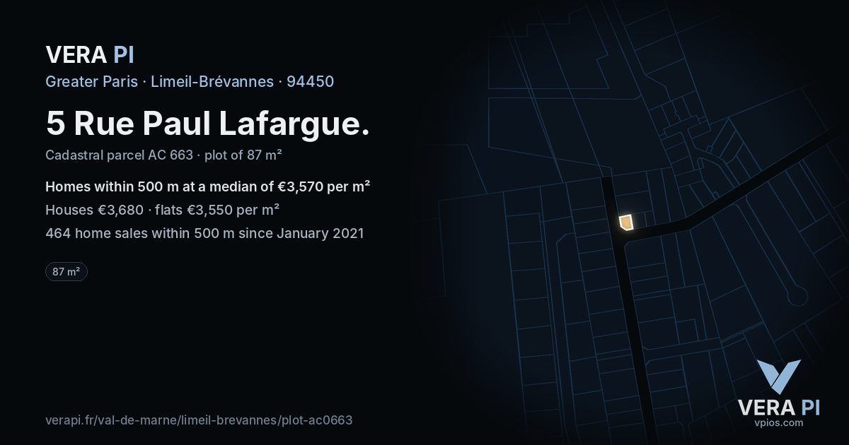 5 Rue Paul Lafargue, Limeil-Brévannes at night – the plot lit, the parcels around coloured by the prices near them