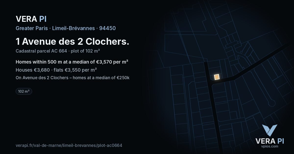1 Avenue des 2 Clochers, Limeil-Brévannes at night – the plot lit, the parcels around coloured by the prices near them