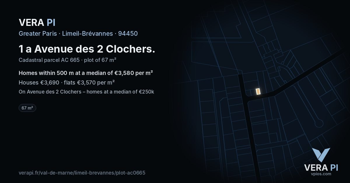 1 a Avenue des 2 Clochers, Limeil-Brévannes at night – the plot lit, the parcels around coloured by the prices near them