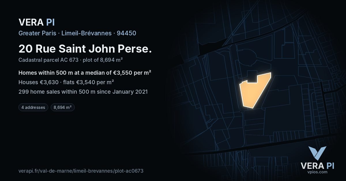20 Rue Saint John Perse, Limeil-Brévannes at night – the plot lit, the parcels around coloured by the prices near them