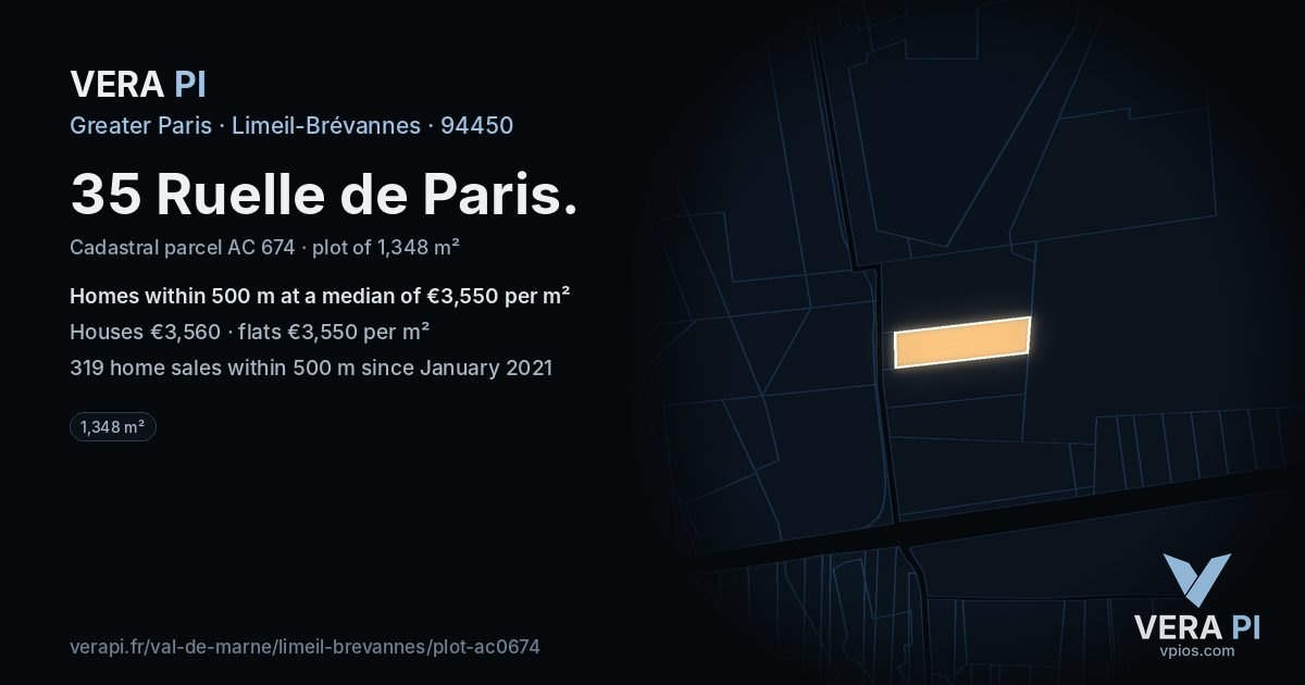 35 Ruelle de Paris, Limeil-Brévannes at night – the plot lit, the parcels around coloured by the prices near them
