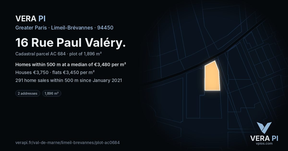 16 Rue Paul Valéry, Limeil-Brévannes at night – the plot lit, the parcels around coloured by the prices near them