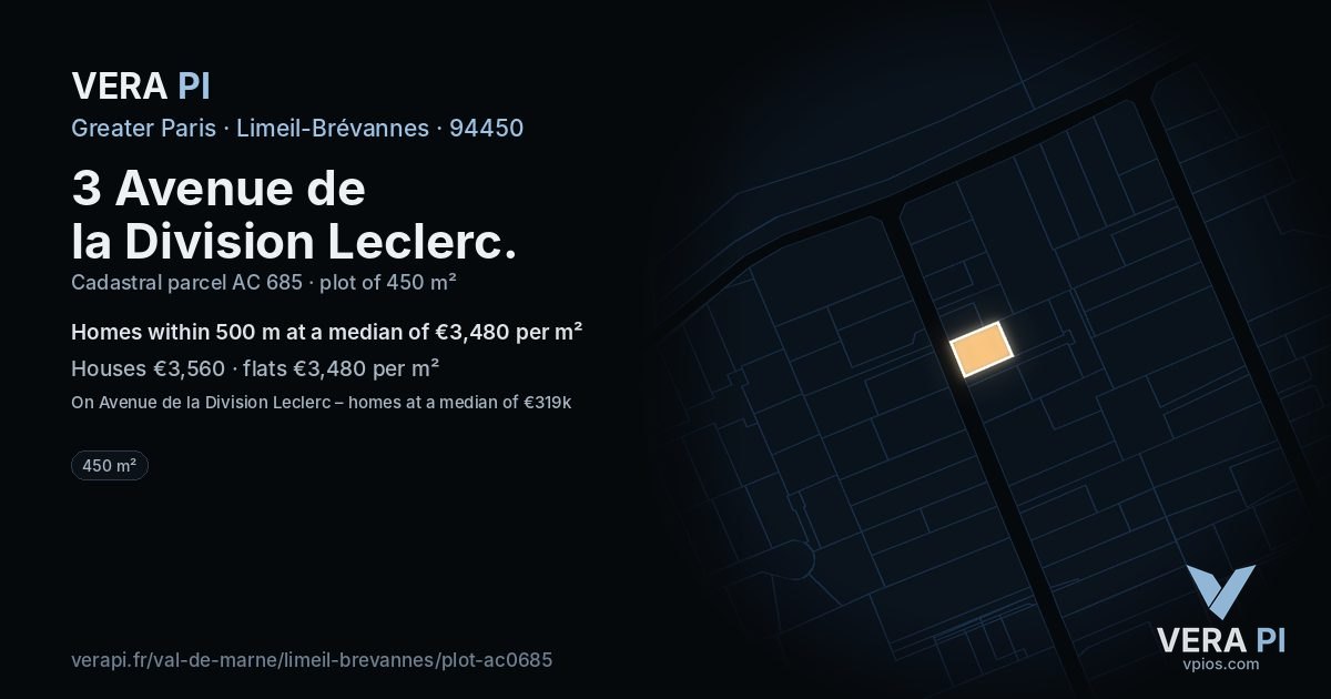 3 Avenue de la Division Leclerc, Limeil-Brévannes at night – the plot lit, the parcels around coloured by the prices near them