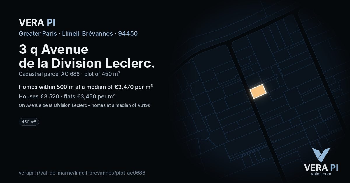 3 q Avenue de la Division Leclerc, Limeil-Brévannes at night – the plot lit, the parcels around coloured by the prices near them
