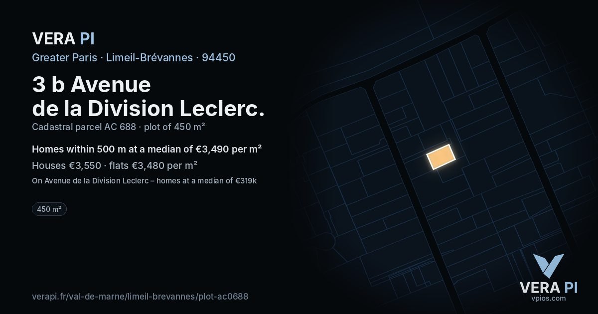 3 b Avenue de la Division Leclerc, Limeil-Brévannes at night – the plot lit, the parcels around coloured by the prices near them