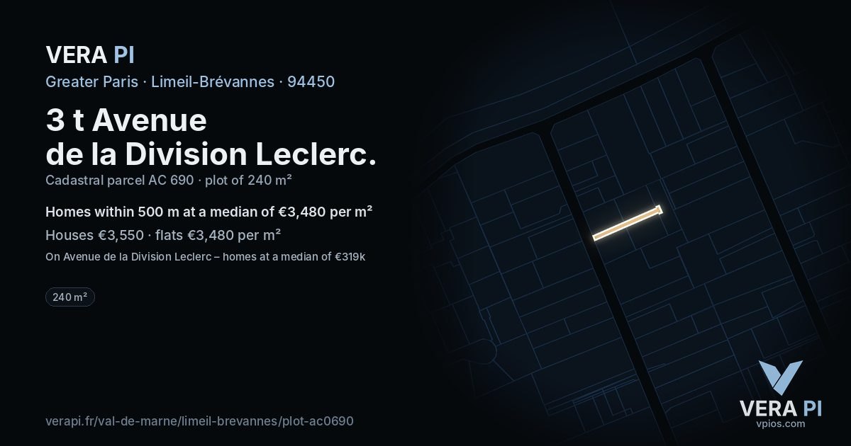 3 t Avenue de la Division Leclerc, Limeil-Brévannes at night – the plot lit, the parcels around coloured by the prices near them