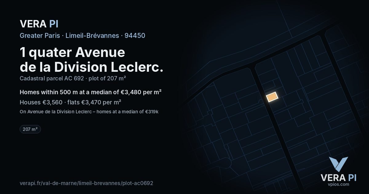 1 quater Avenue de la Division Leclerc, Limeil-Brévannes at night – the plot lit, the parcels around coloured by the prices near them