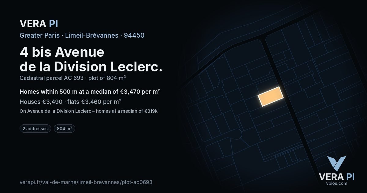 4 bis Avenue de la Division Leclerc, Limeil-Brévannes at night – the plot lit, the parcels around coloured by the prices near them