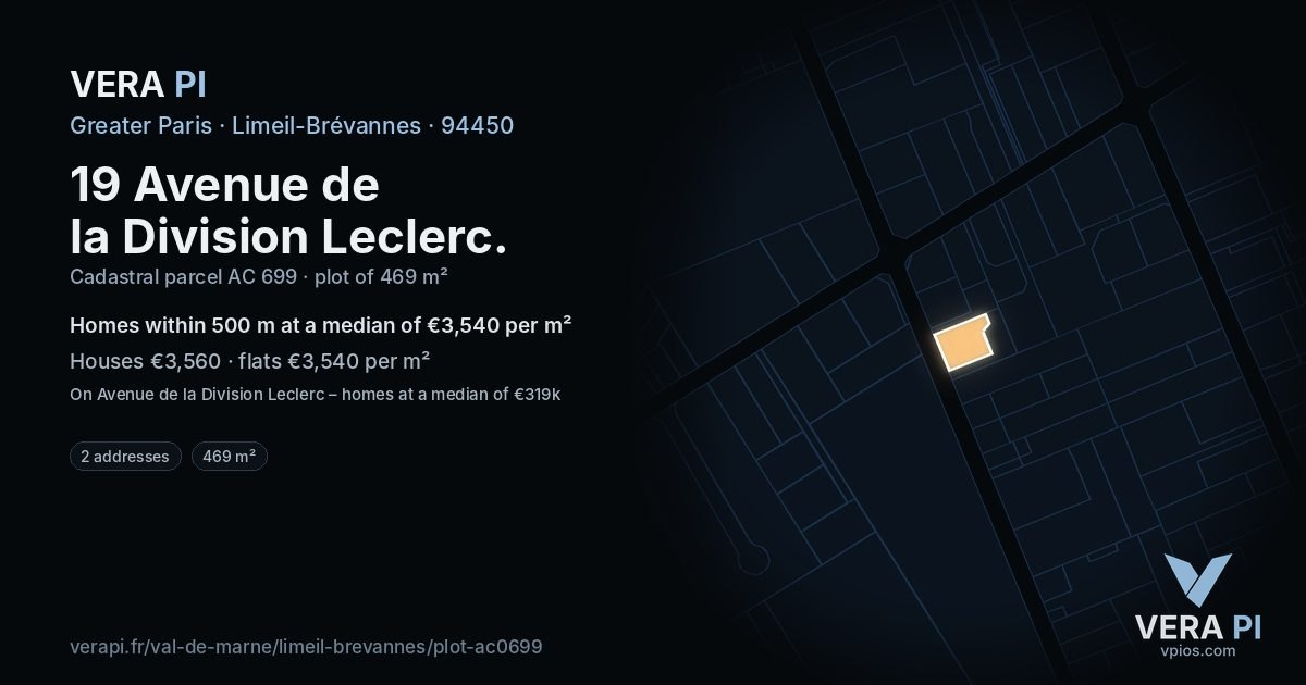 19 Avenue de la Division Leclerc, Limeil-Brévannes at night – the plot lit, the parcels around coloured by the prices near them