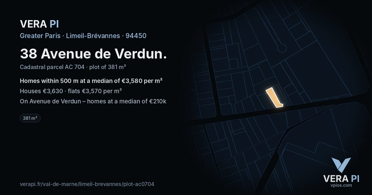 38 Avenue de Verdun, Limeil-Brévannes at night – the plot lit, the parcels around coloured by the prices near them