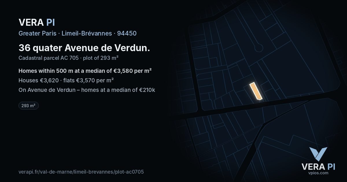 36 quater Avenue de Verdun, Limeil-Brévannes at night – the plot lit, the parcels around coloured by the prices near them