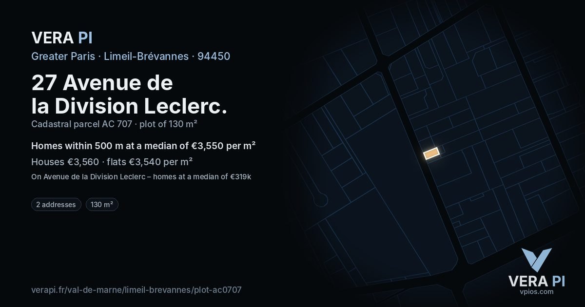 27 Avenue de la Division Leclerc, Limeil-Brévannes at night – the plot lit, the parcels around coloured by the prices near them