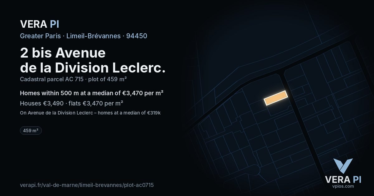 2 bis Avenue de la Division Leclerc, Limeil-Brévannes at night – the plot lit, the parcels around coloured by the prices near them