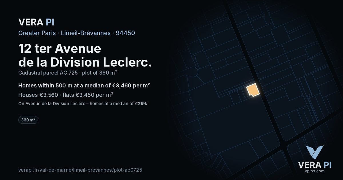 12 ter Avenue de la Division Leclerc, Limeil-Brévannes at night – the plot lit, the parcels around coloured by the prices near them