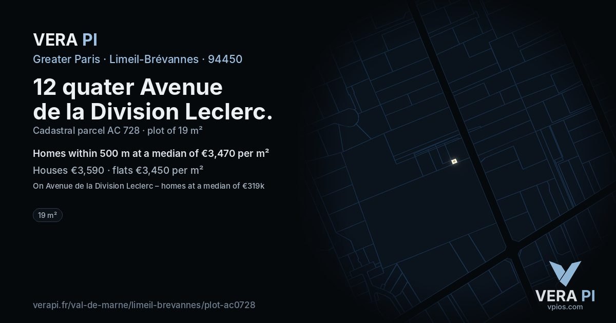 12 quater Avenue de la Division Leclerc, Limeil-Brévannes at night – the plot lit, the parcels around coloured by the prices near them