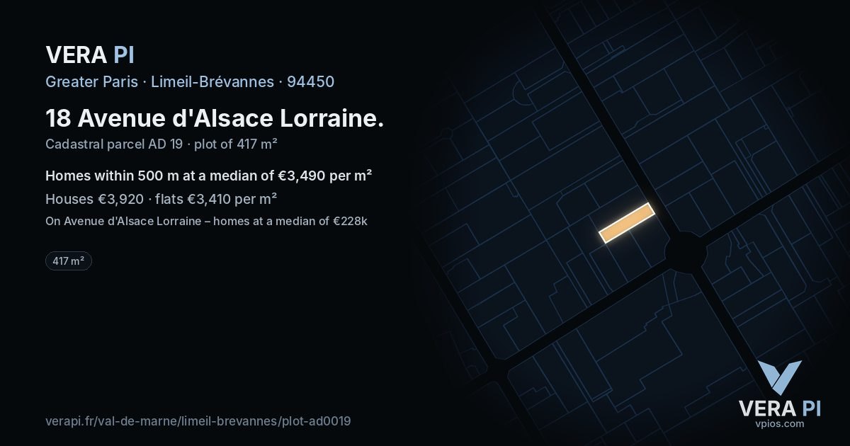 18 Avenue d'Alsace Lorraine, Limeil-Brévannes at night – the plot lit, the parcels around coloured by the prices near them