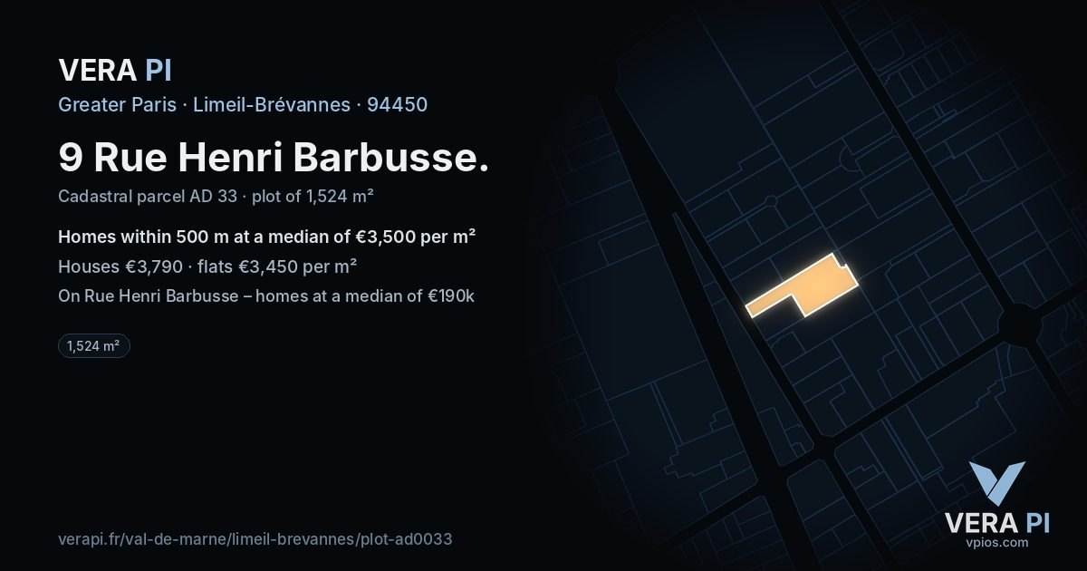 9 Rue Henri Barbusse, Limeil-Brévannes at night – the plot lit, the parcels around coloured by the prices near them