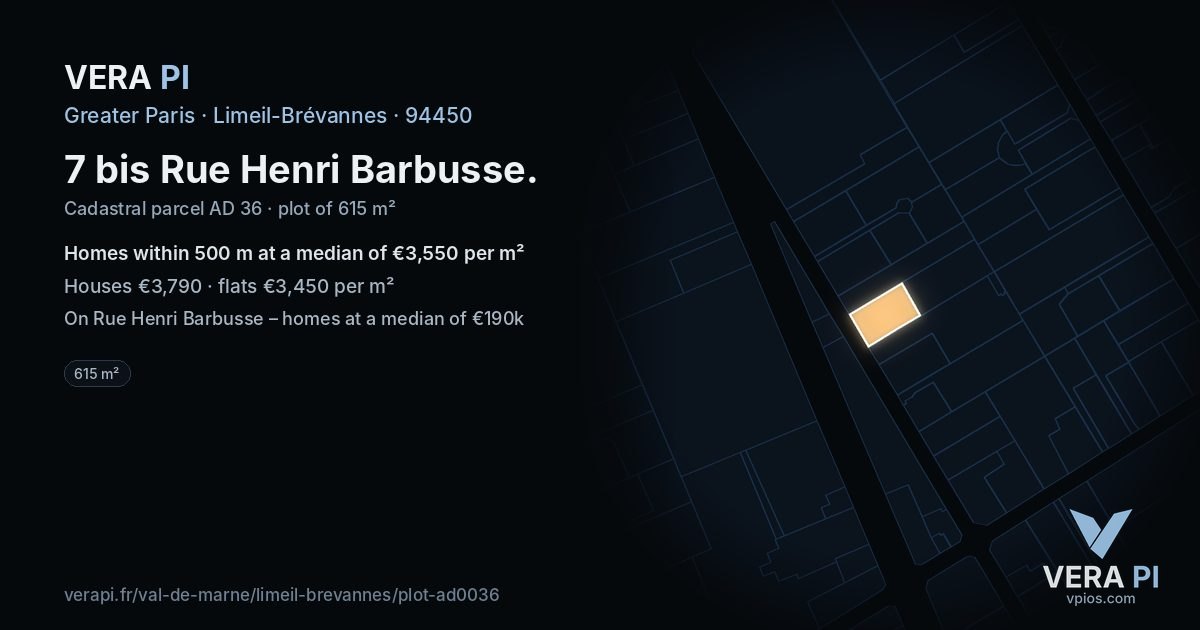 7 bis Rue Henri Barbusse, Limeil-Brévannes at night – the plot lit, the parcels around coloured by the prices near them