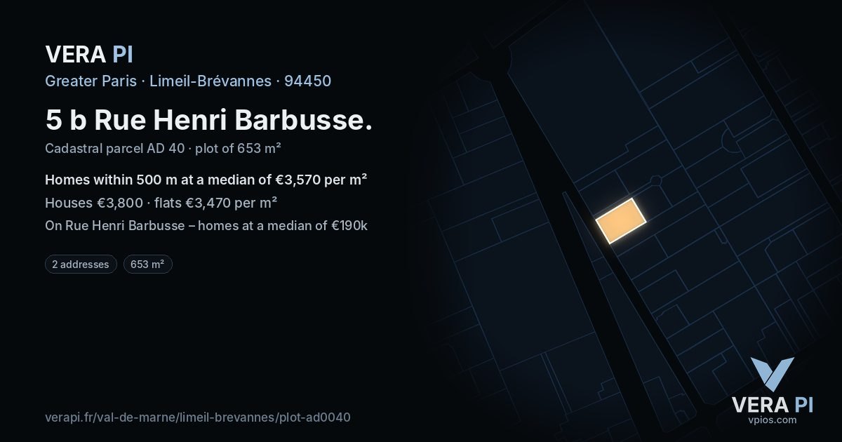 5 b Rue Henri Barbusse, Limeil-Brévannes at night – the plot lit, the parcels around coloured by the prices near them