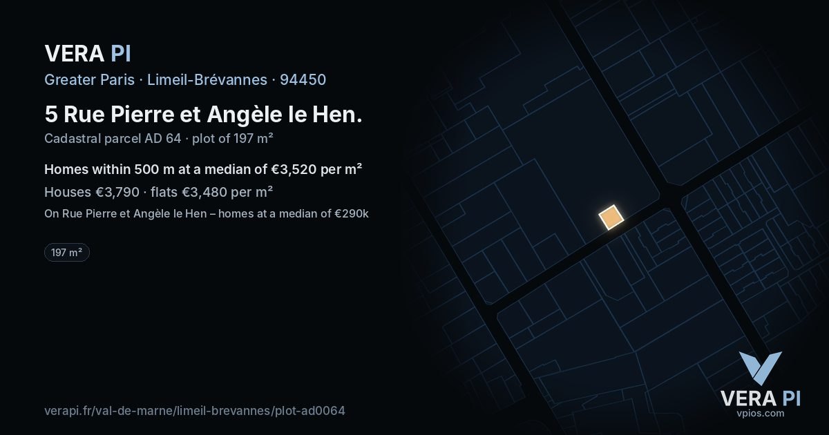 5 Rue Pierre et Angèle le Hen, Limeil-Brévannes at night – the plot lit, the parcels around coloured by the prices near them