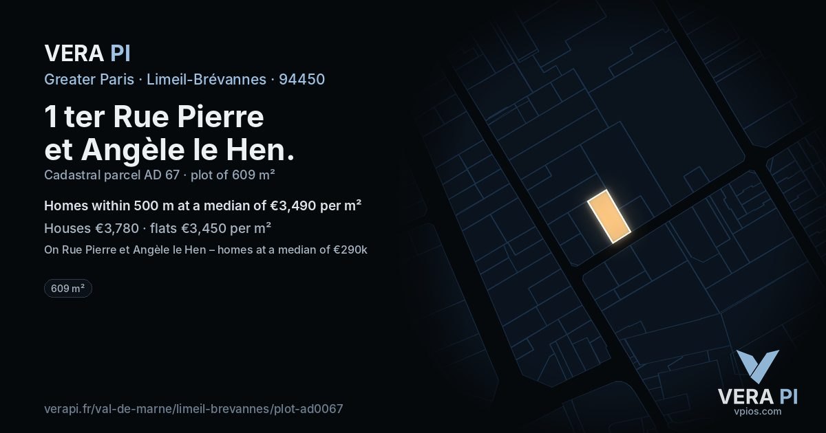 1 ter Rue Pierre et Angèle le Hen, Limeil-Brévannes at night – the plot lit, the parcels around coloured by the prices near them