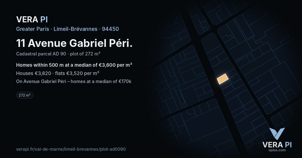 11 Avenue Gabriel Péri, Limeil-Brévannes at night – the plot lit, the parcels around coloured by the prices near them