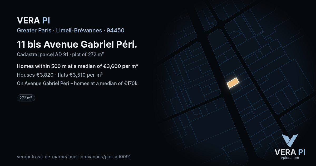 11 bis Avenue Gabriel Péri, Limeil-Brévannes at night – the plot lit, the parcels around coloured by the prices near them