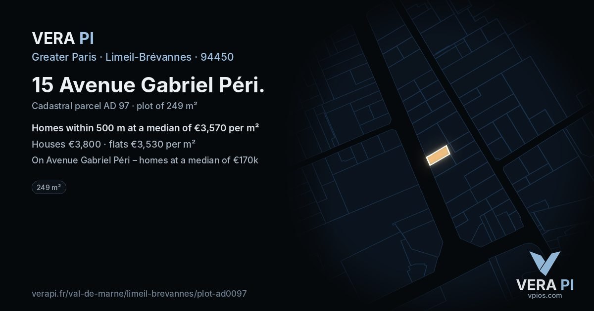 15 Avenue Gabriel Péri, Limeil-Brévannes at night – the plot lit, the parcels around coloured by the prices near them