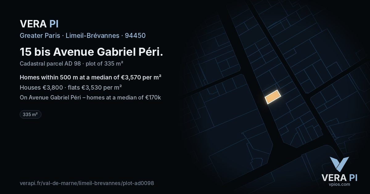 15 bis Avenue Gabriel Péri, Limeil-Brévannes at night – the plot lit, the parcels around coloured by the prices near them