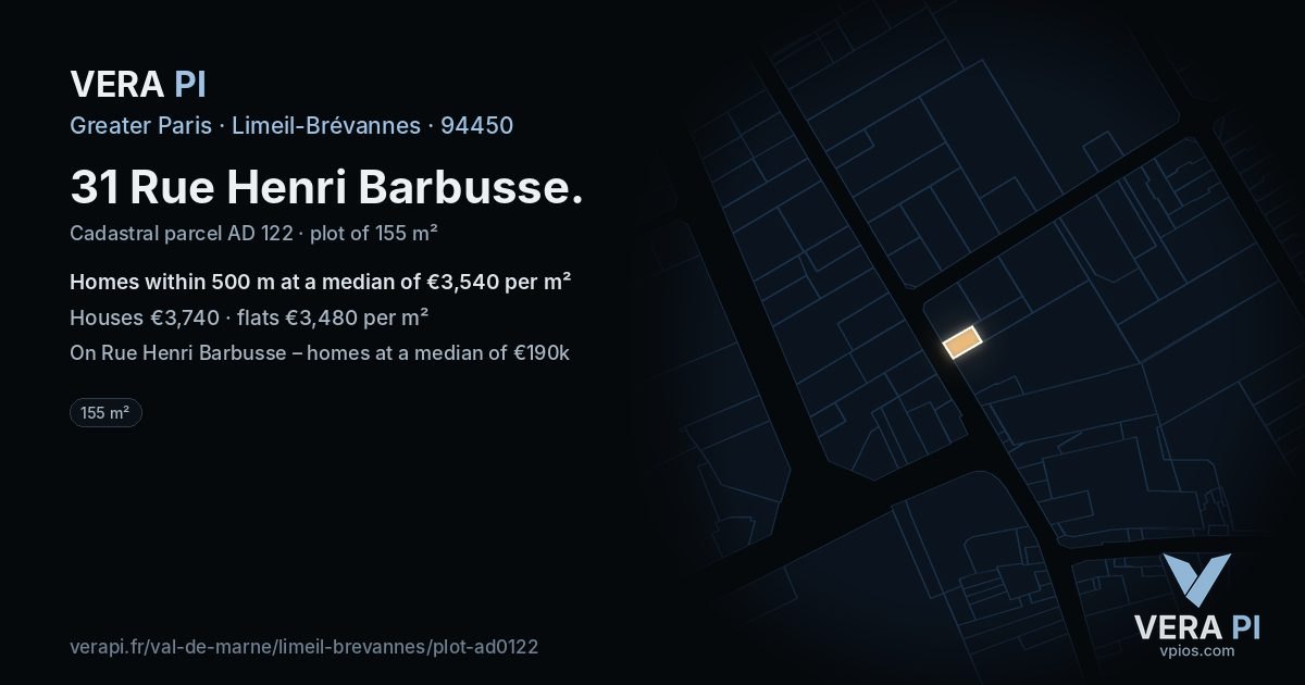 31 Rue Henri Barbusse, Limeil-Brévannes at night – the plot lit, the parcels around coloured by the prices near them