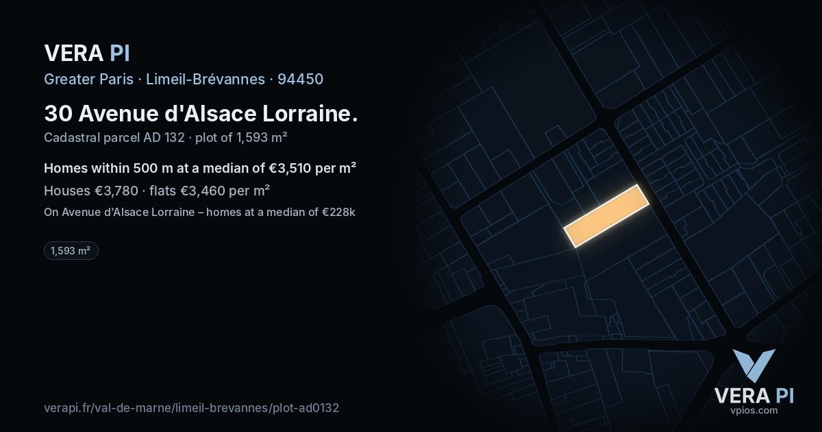 30 Avenue d'Alsace Lorraine, Limeil-Brévannes at night – the plot lit, the parcels around coloured by the prices near them