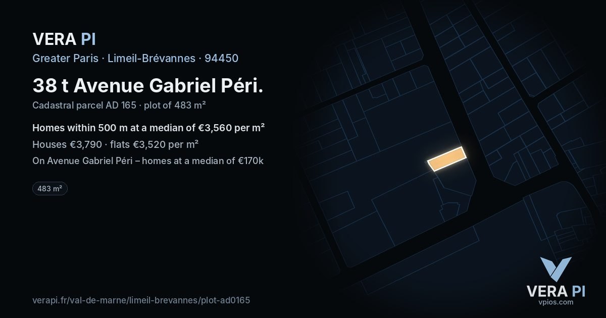 38 t Avenue Gabriel Péri, Limeil-Brévannes at night – the plot lit, the parcels around coloured by the prices near them