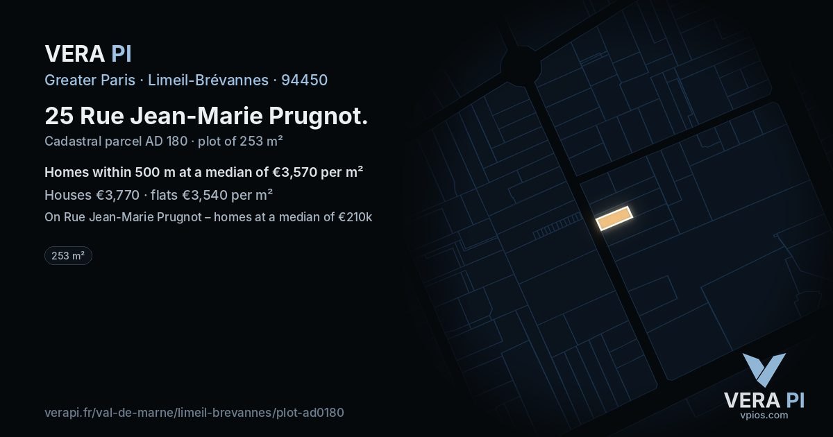 25 Rue Jean-Marie Prugnot, Limeil-Brévannes at night – the plot lit, the parcels around coloured by the prices near them