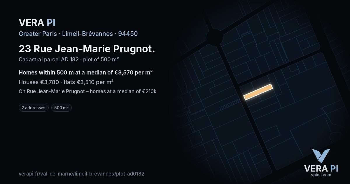 23 Rue Jean-Marie Prugnot, Limeil-Brévannes at night – the plot lit, the parcels around coloured by the prices near them