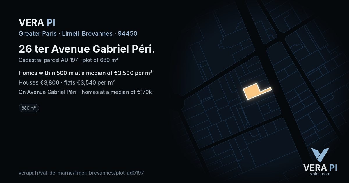 26 ter Avenue Gabriel Péri, Limeil-Brévannes at night – the plot lit, the parcels around coloured by the prices near them
