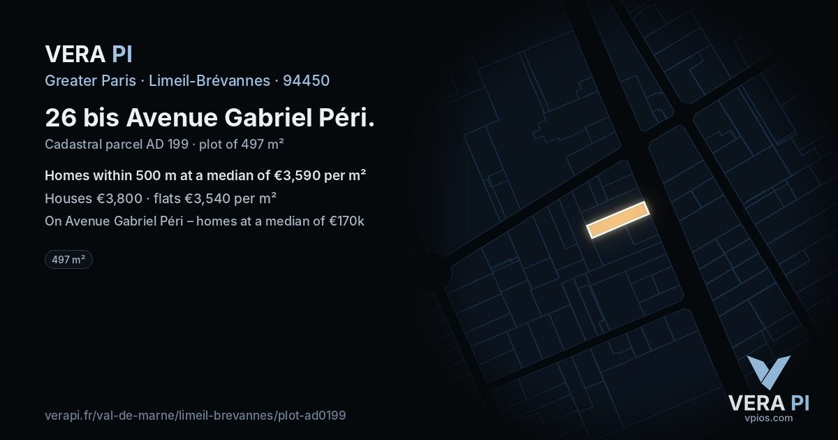 26 bis Avenue Gabriel Péri, Limeil-Brévannes at night – the plot lit, the parcels around coloured by the prices near them